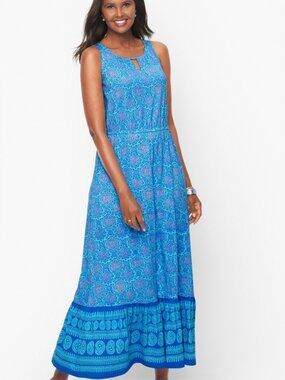 Talbots Blue Paisley Medallion Print Maxi Dress Size XL Vacation Beach Cruise